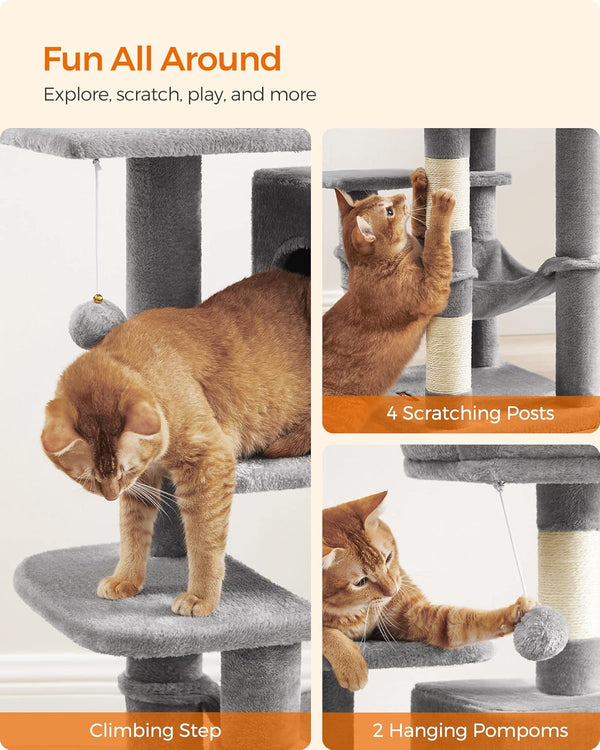 Light Grey Cat Tower - Hammock & Scratching Posts - Karrari