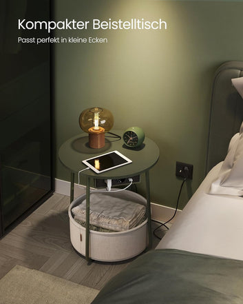 Bedside Table with Charging Function, 2 Drawers, Open Shelf, 2 USB-A Ports, 2 AC Ports (Copy)