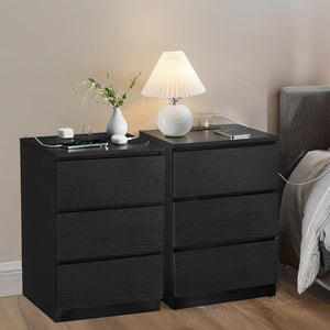 Bedside Tables with Power Strip Set of 2 - Ebony Black - Karrari