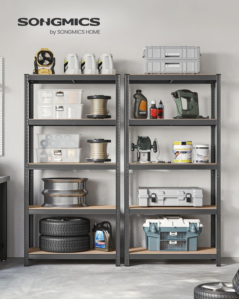 5-Tier Steel Shelving Unit - Heavy-Duty Garage Storage Rack (40x90x180cm) - Karrari