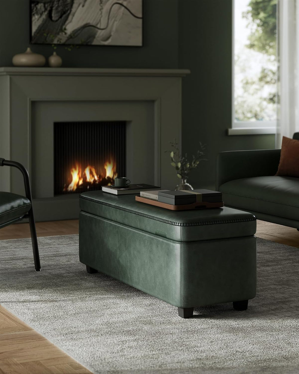 Storage Ottoman Bench – Leather Look, Mid-Century Design - Karrari