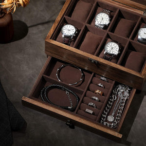 8-Slot 2-Tier Wooden Watch Box - Glass Lid - Karrari