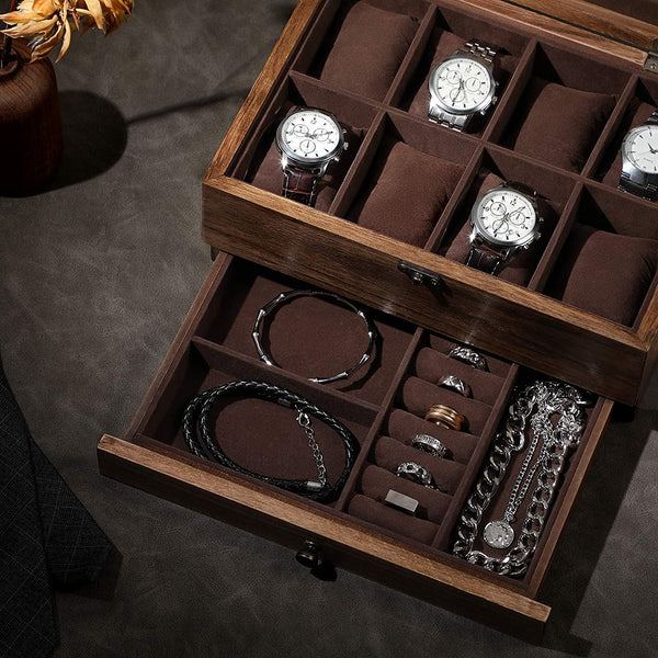 8-Slot 2-Tier Wooden Watch Box - Glass Lid - Karrari