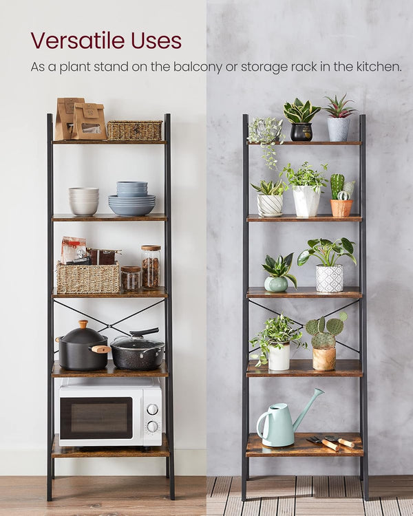 5-Tier Ladder Shelf – Industrial Bookcase - Karrari