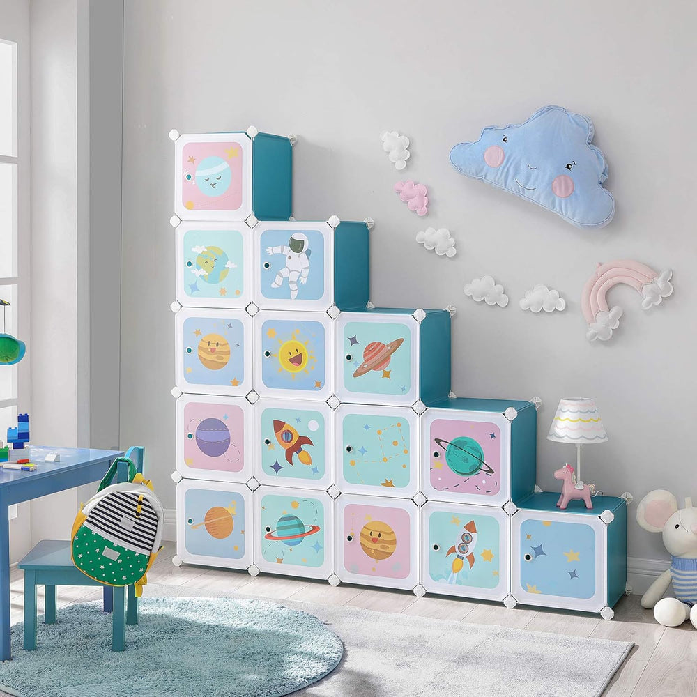 15-Cube Shelving System - Kids Storage Cabinet with Doors