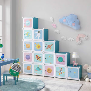 15-Cube Shelving System - Kids Storage Cabinet with Doors