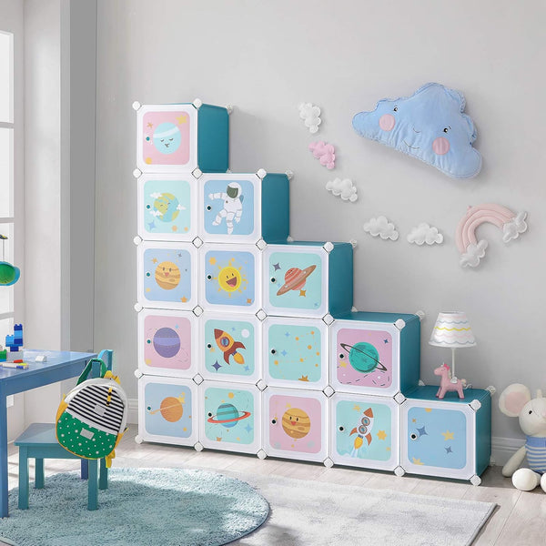 15-Cube Shelving System - Kids Storage Cabinet with Doors
