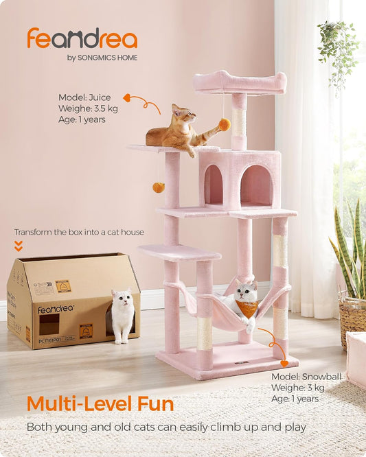 Cat Tree, 143 cm Cat Tower for Indoor Cats, Multi-Level Plush Cat Condo with 4 Scratching Posts