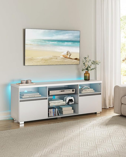 Cabinet with LED Lighting, TV Stand, TV Stand for TVs up to 70 Inches, with Open Shelves
