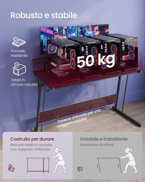 Gaming Desk with Power Strip & Dual Monitor Stand