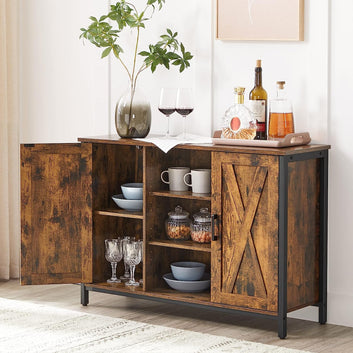 Kitchen Cabinet, Sideboard, Cabinet with Closed Compartments and Shelves, Barn Style Doors