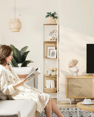 5-Tier Boho Corner Shelf Stand - Polyrattan Sides - Karrari