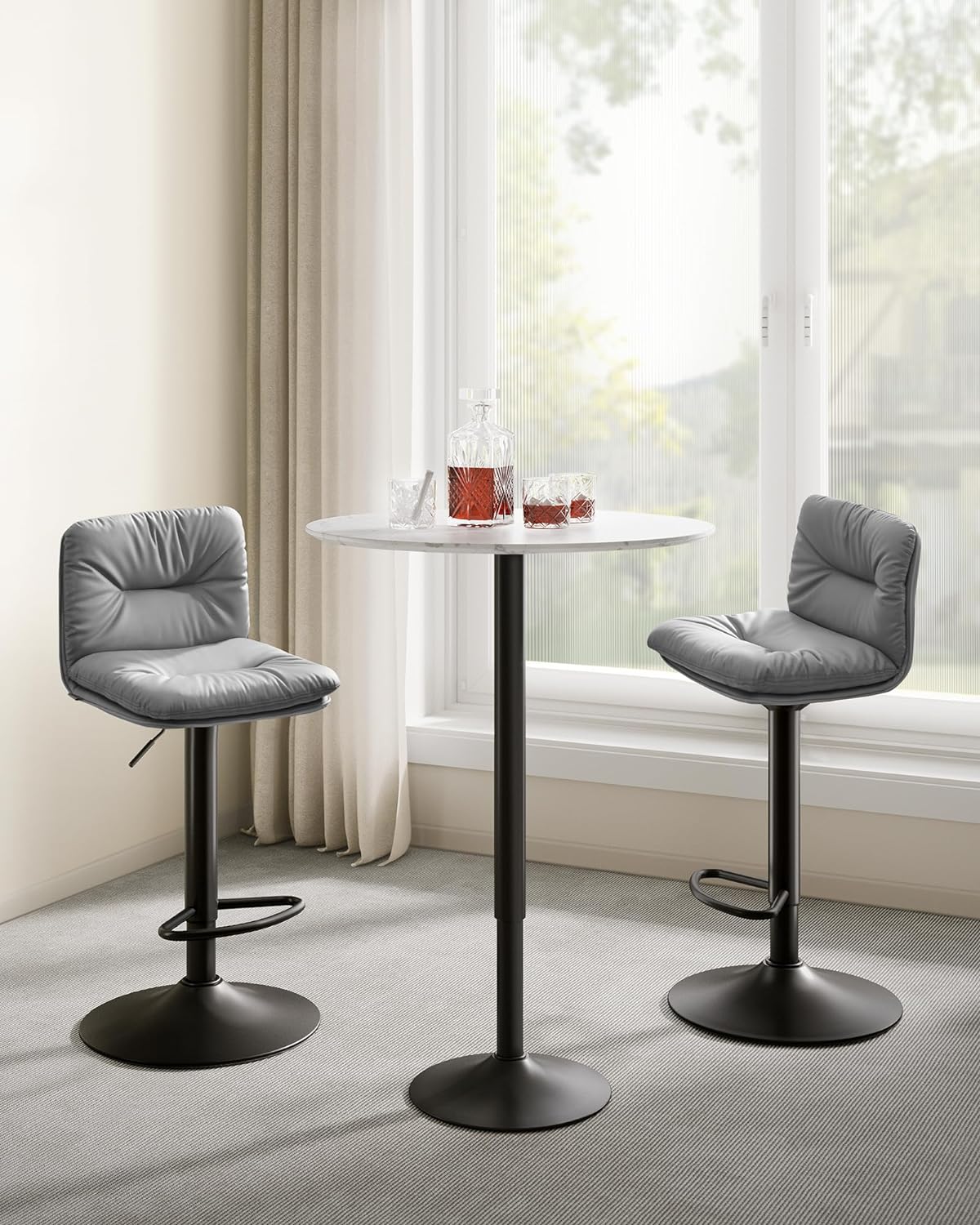 Set of 2 Height-Adjustable PU Bar Chairs