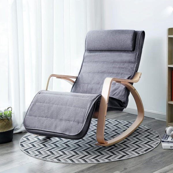 Rocking Chair with Wooden Armrests - Grey and Woody - Karrari