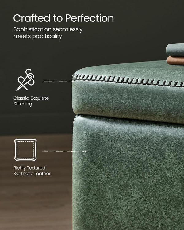 Storage Ottoman Bench – Leather Look, Mid-Century Design
