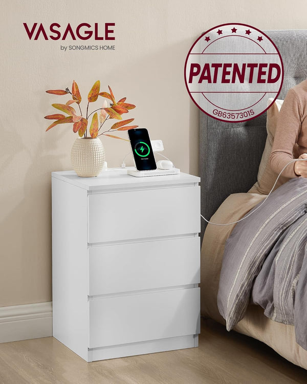 Nightstand with Charging Station – Drawers, AC & USB Ports