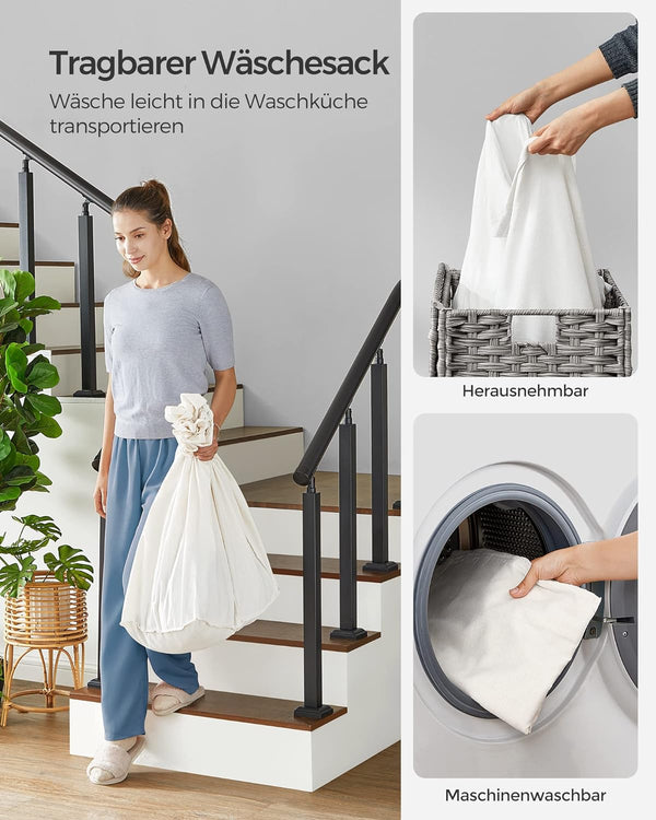 160L 3-Compartment Laundry Hamper - Lid & Wheels - Karrari