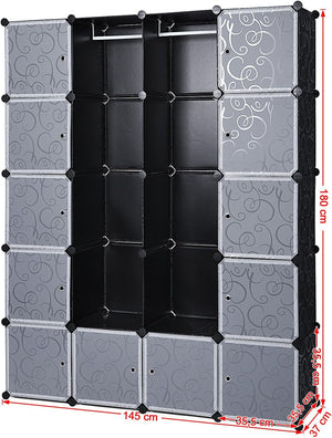 Portable Wardrobe Closet with Rails – Black - Karrari