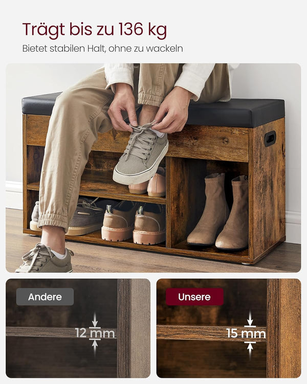 Shoe Bench with Cushion & Storage – 3 Compartments - Karrari