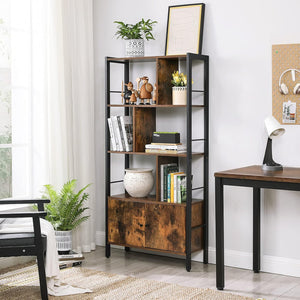 Industrial Bookcase with Doors, Shelves, Steel Frame