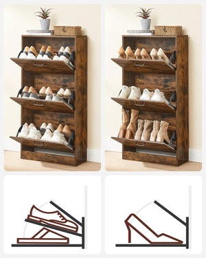 Slim 3-Tier Shoe Cabinet with Flip Doors