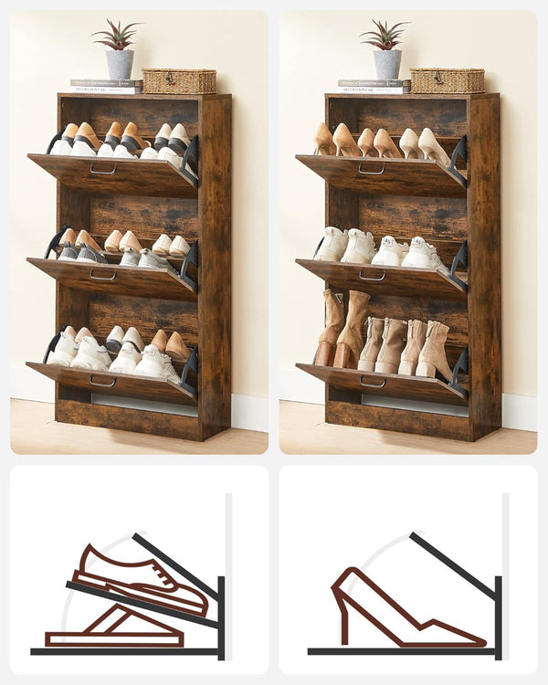 Slim 3-Tier Shoe Cabinet with Flip Doors