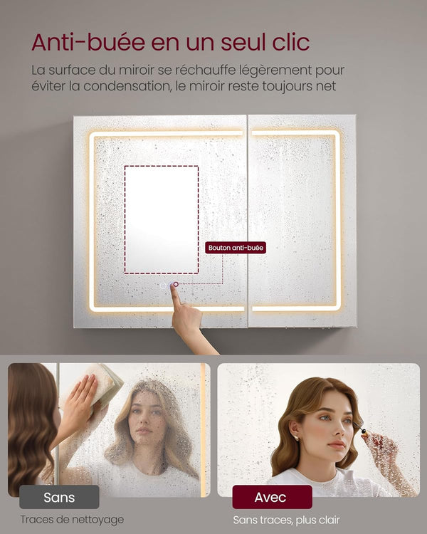 LED Wall Mirror Cabinet with Storage, Demister & Power Outlet - Karrari