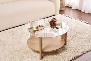 Stylish Coffee Table Tempered Glass Top - Sapphire Oak - Karrari