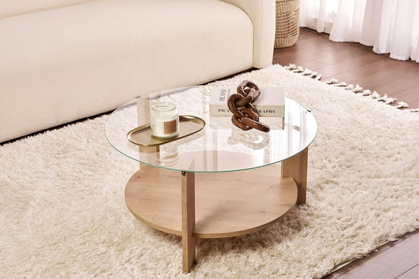 Stylish Coffee Table Tempered Glass Top - Sapphire Oak - Karrari