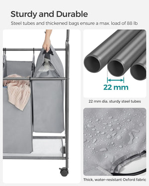 4-Section Laundry Sorter Trolley - Wheels & Brake, 200L - Karrari