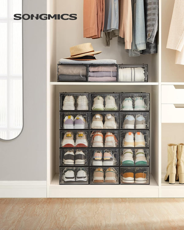 Set of 18 Clear Stackable Shoe Storage Boxes