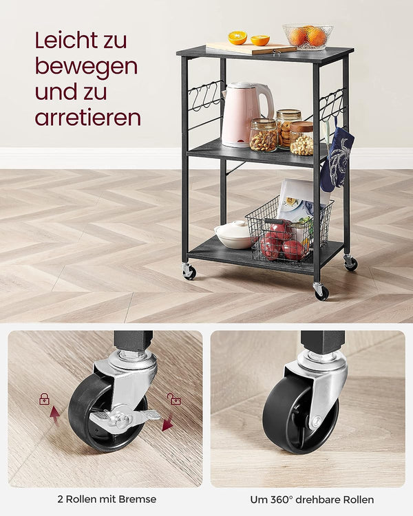 3-Tier Black Kitchen Trolley - Karrari
