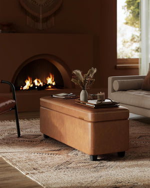 Storage Ottoman Bench – Leather Look, Mid-Century Design