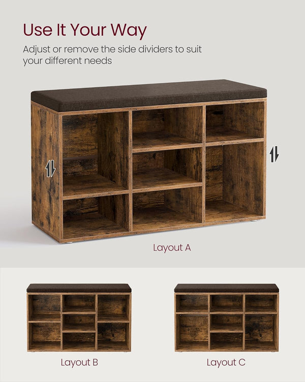 Shoe Storage Bench with Cushion – 9 Compartments - Karrari