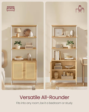 6-Tier Boho Bookcase Rattan-Style Doors - Karrari