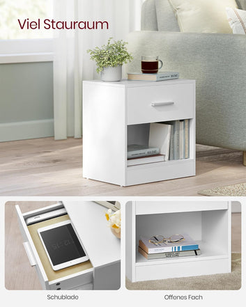 Bedside Table with Drawer Handle Open Compartment Coffee Table Bedroom Living Room Classic White