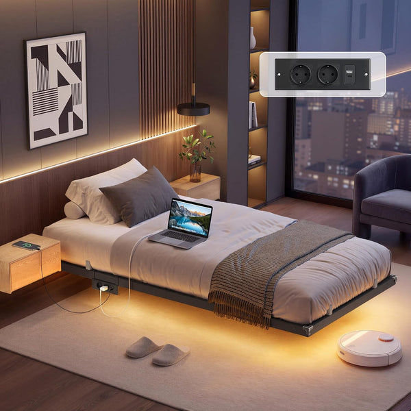 Single Bed Frame (90x190cm) LED Lighting & Electrical Outlets