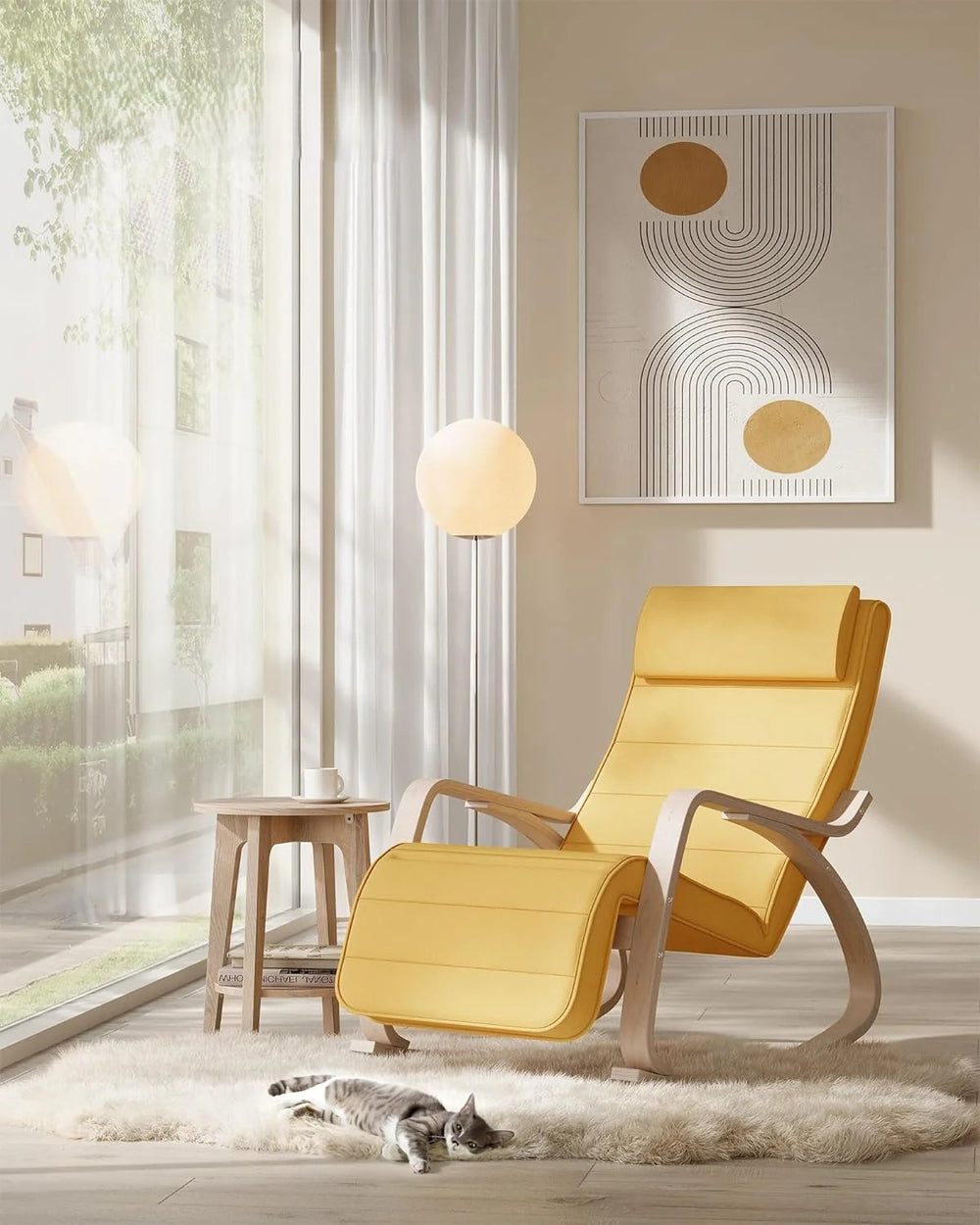 Rocking Chair with Adjustable Footrest - Pastel Yellow - Karrari
