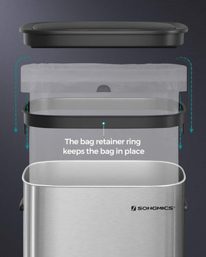 50L Stainless Steel Sensor Bin with Soft-Close Lid
