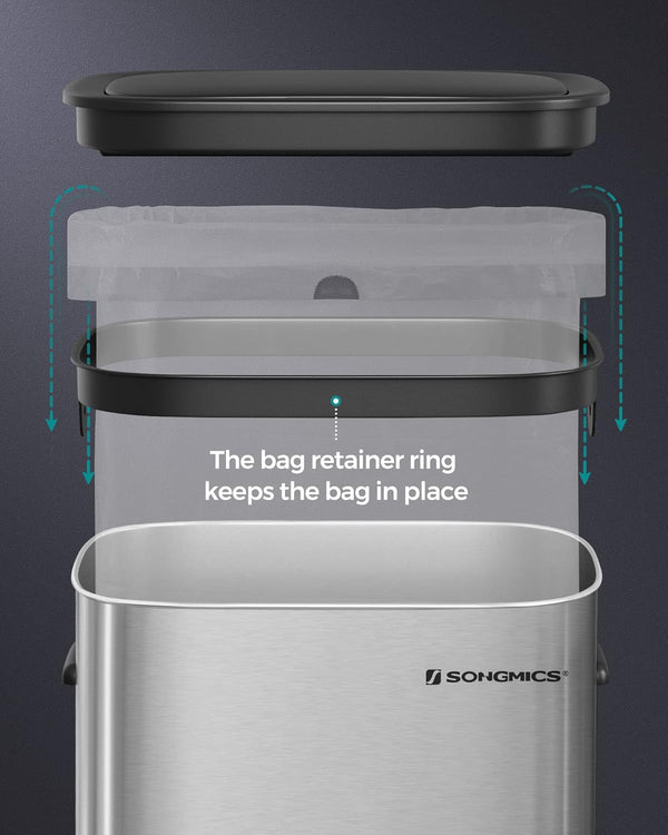 50L Stainless Steel Sensor Bin with Soft-Close Lid