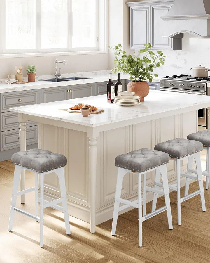 Set of 2 Faux Leather Bar Stools with Buttons & Rivets