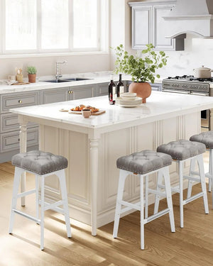 Set of 2 Faux Leather Bar Stools with Buttons & Rivets - Karrari