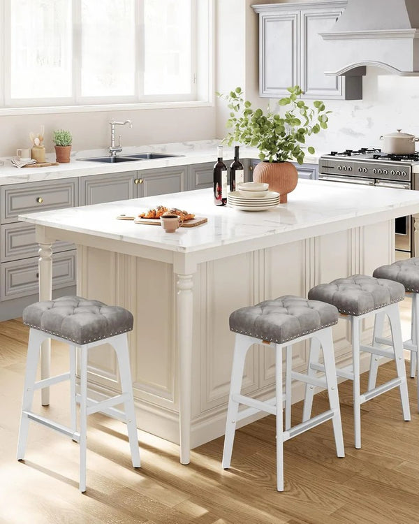 Set of 2 Faux Leather Bar Stools with Buttons & Rivets - Karrari