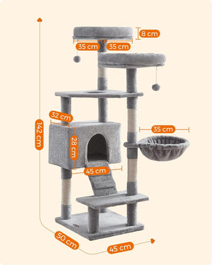 Large Cat Tower - Scratching Posts, Caves & Hammock