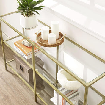Console Table, Sofa Table with 3 Shelves, Tempered Glass Shelf, 130 x 30 x 73.3 cm