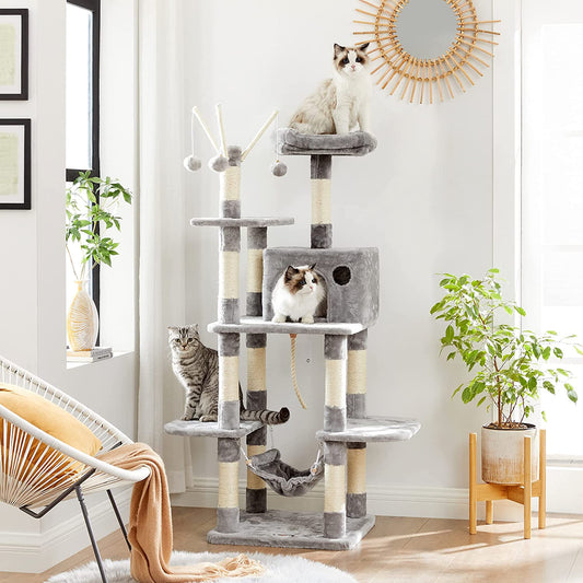 Cat Tree Cat Scratcher Activity Centres Scratching Post with a Hammock Light Grey