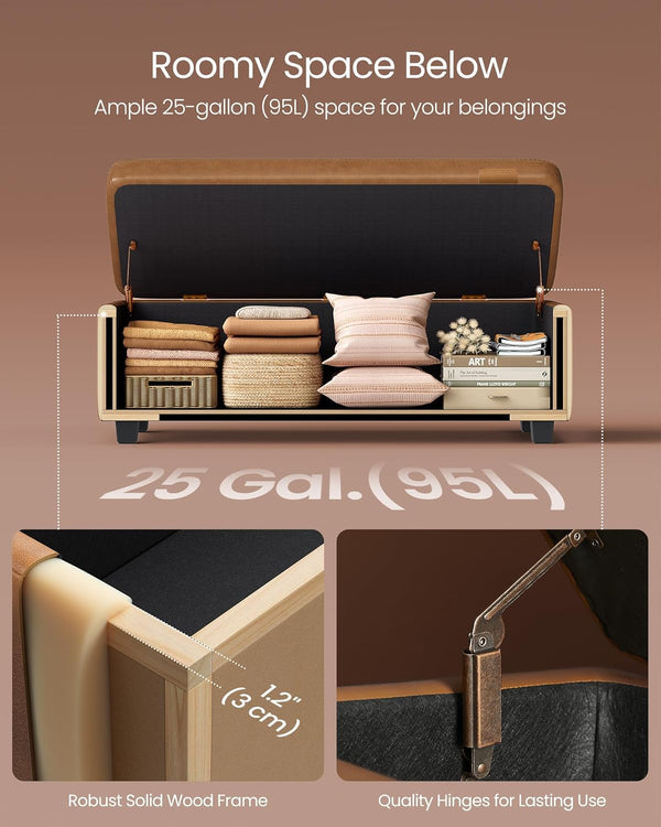Storage Ottoman Bench – Leather Look, Mid-Century Design
