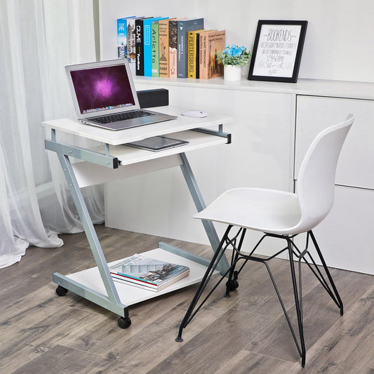 Computer Desk Mobile, Writing Desk Z-Shaped, PC Table for Small Spaces