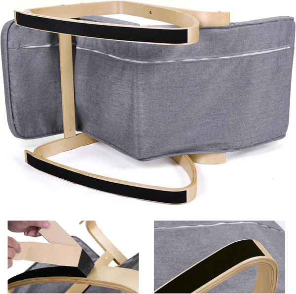 Rocking Chair with Wooden Armrests - Grey and Woody - Karrari