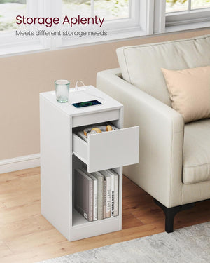 Slim Bedside Table with Charging Station & LED - Karrari